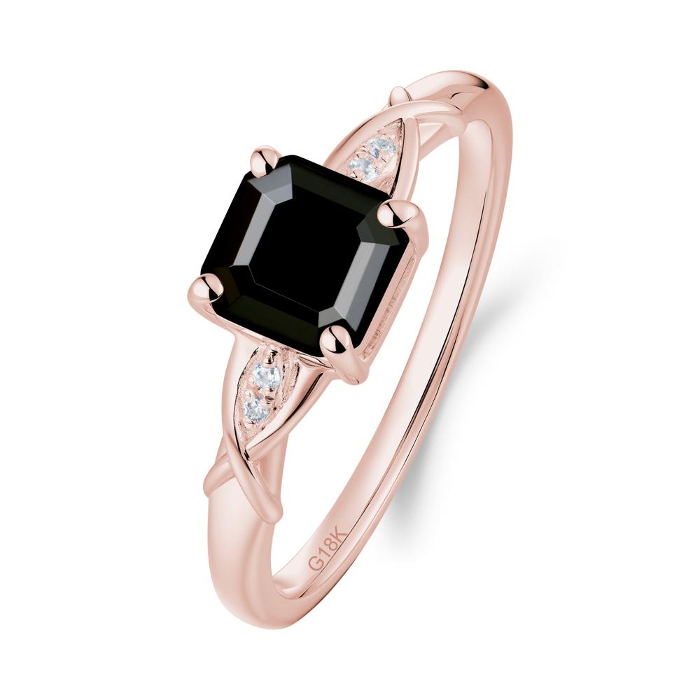 Asscher Cut Black Spinel Solitaire Ring with Criss-Cross Band - LUO Jewelry #metal_18k rose gold