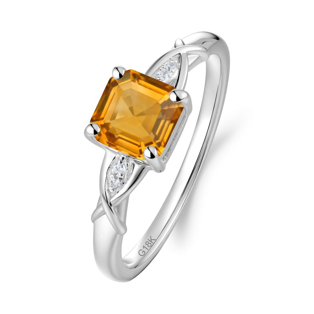 Asscher Cut Citrine Solitaire Ring with Criss-Cross Band - LUO Jewelry #metal_18k white gold