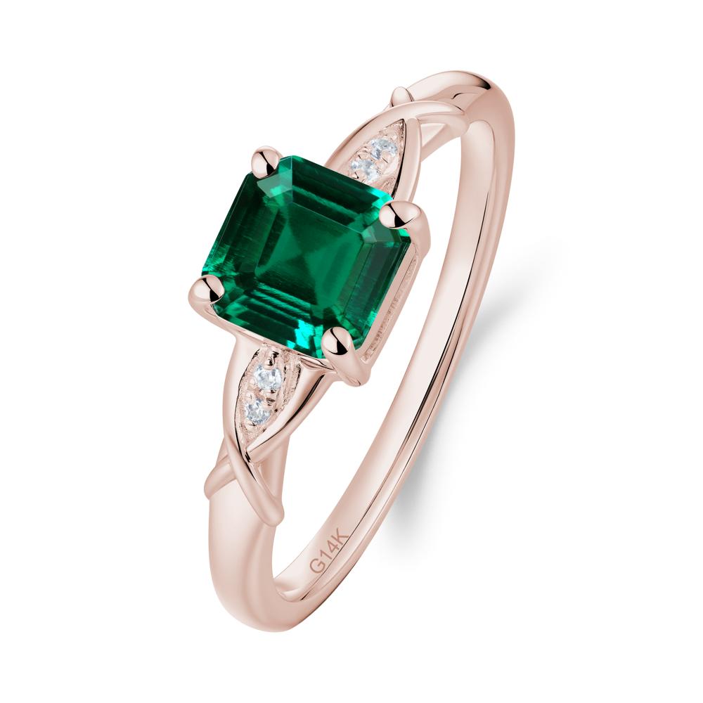 Asscher Cut Emerald Solitaire Ring with Criss-Cross Band - LUO Jewelry #metal_14k rose gold