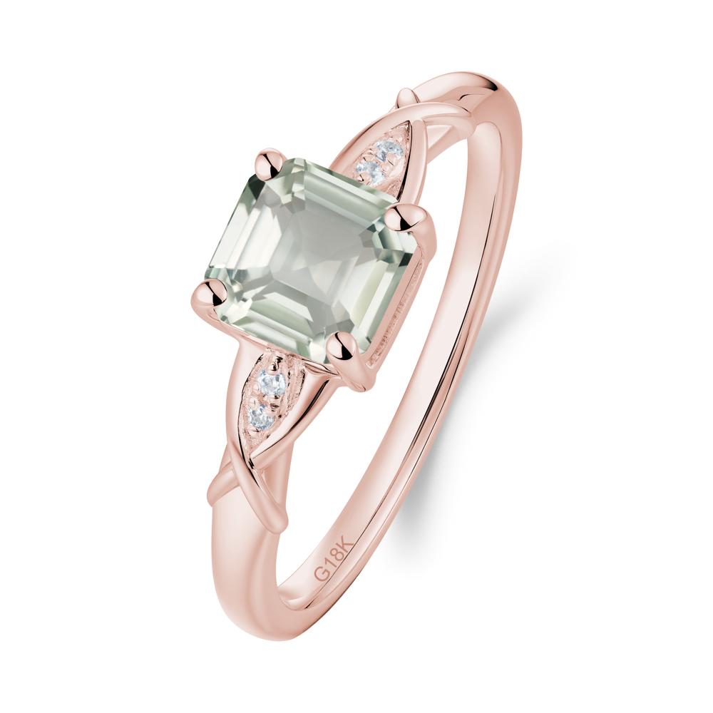 Asscher Cut Green Amethyst Solitaire Ring with Criss-Cross Band - LUO Jewelry #metal_18k rose gold