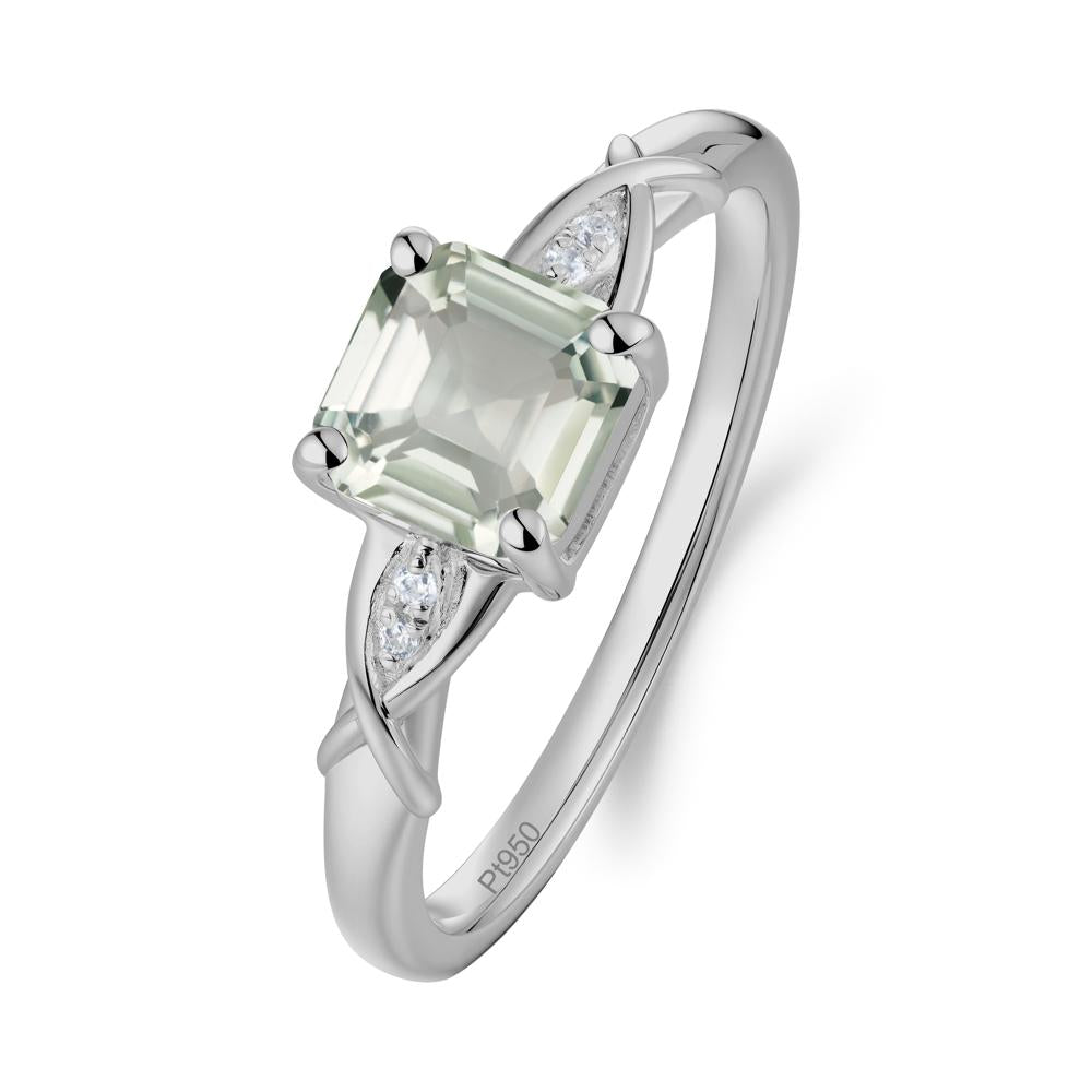 Asscher Cut Green Amethyst Solitaire Ring with Criss-Cross Band - LUO Jewelry #metal_platinum