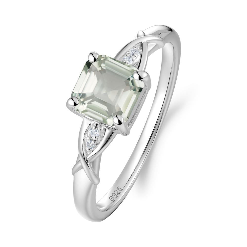 Asscher Cut Green Amethyst Solitaire Ring with Criss-Cross Band - LUO Jewelry #metal_sterling silver