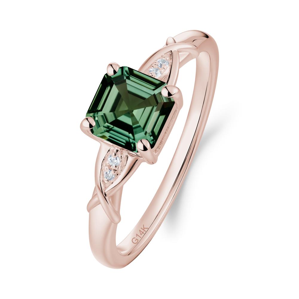 Asscher Cut Green Sapphire Solitaire Ring with Criss-Cross Band - LUO Jewelry #metal_14k rose gold