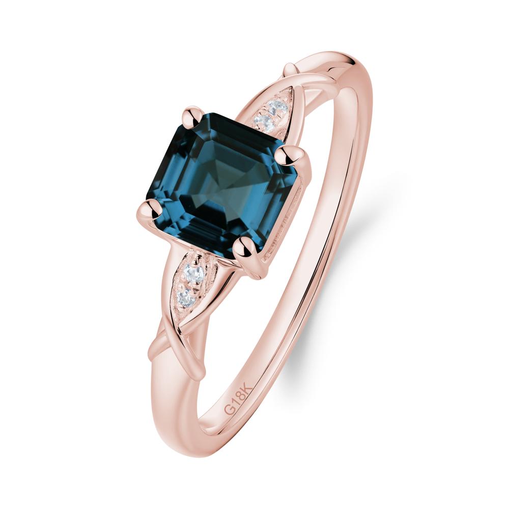 Asscher Cut London Blue Topaz Solitaire Ring with Criss-Cross Band - LUO Jewelry #metal_18k rose gold