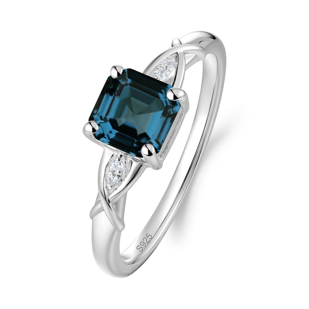Asscher Cut London Blue Topaz Solitaire Ring with Criss-Cross Band - LUO Jewelry #metal_sterling silver