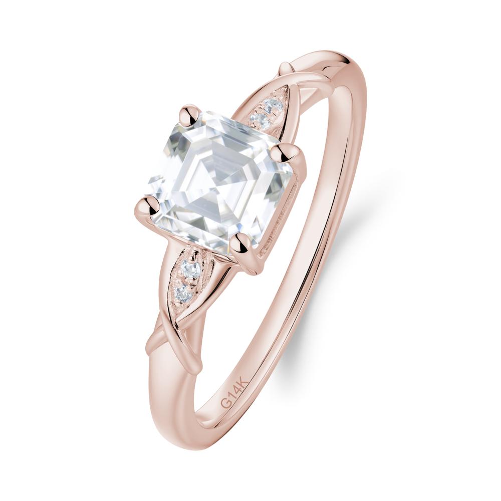 Asscher Cut Moissanite Solitaire Ring with Criss-Cross Band - LUO Jewelry #metal_14k rose gold