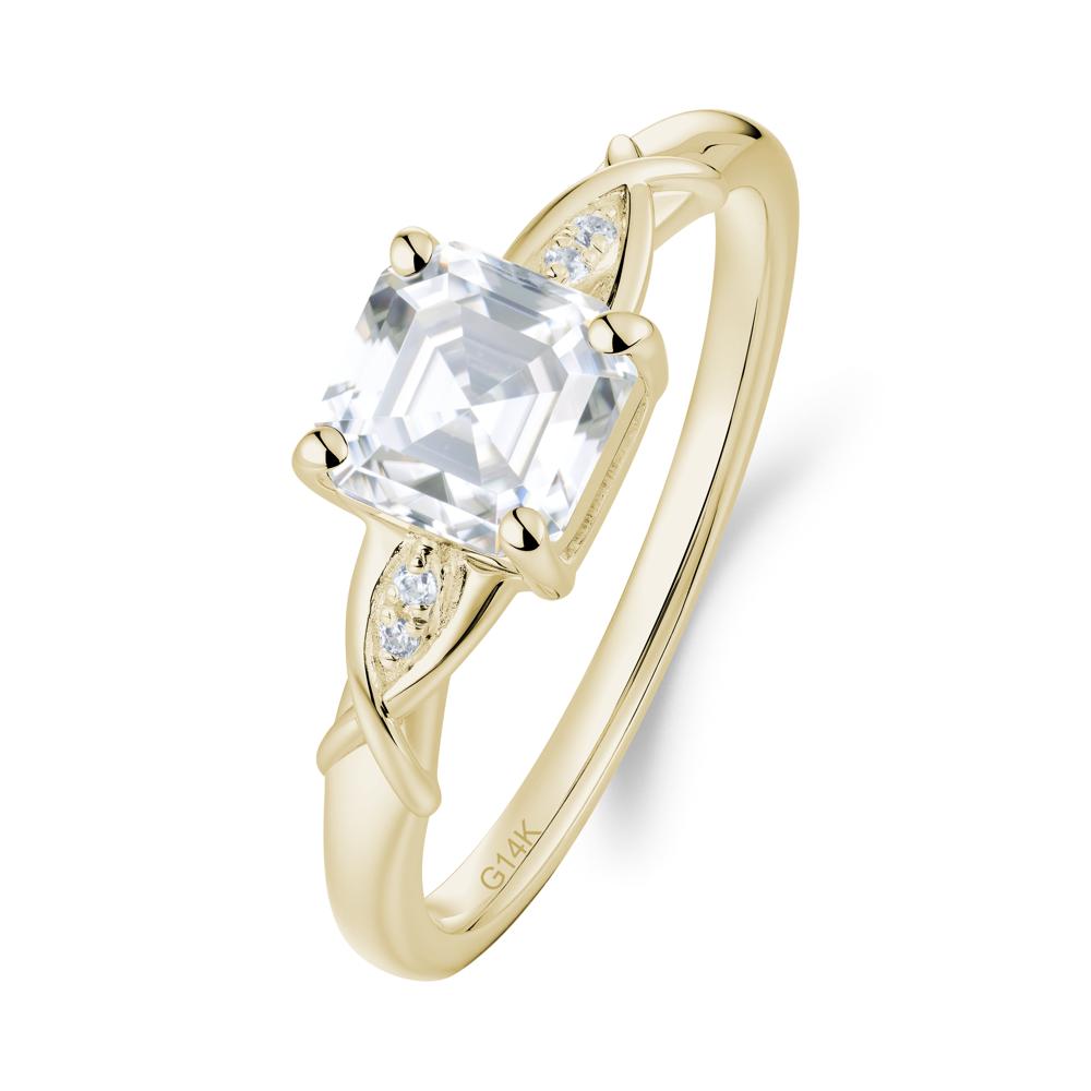 Asscher Cut Moissanite Solitaire Ring with Criss-Cross Band - LUO Jewelry #metal_14k yellow gold