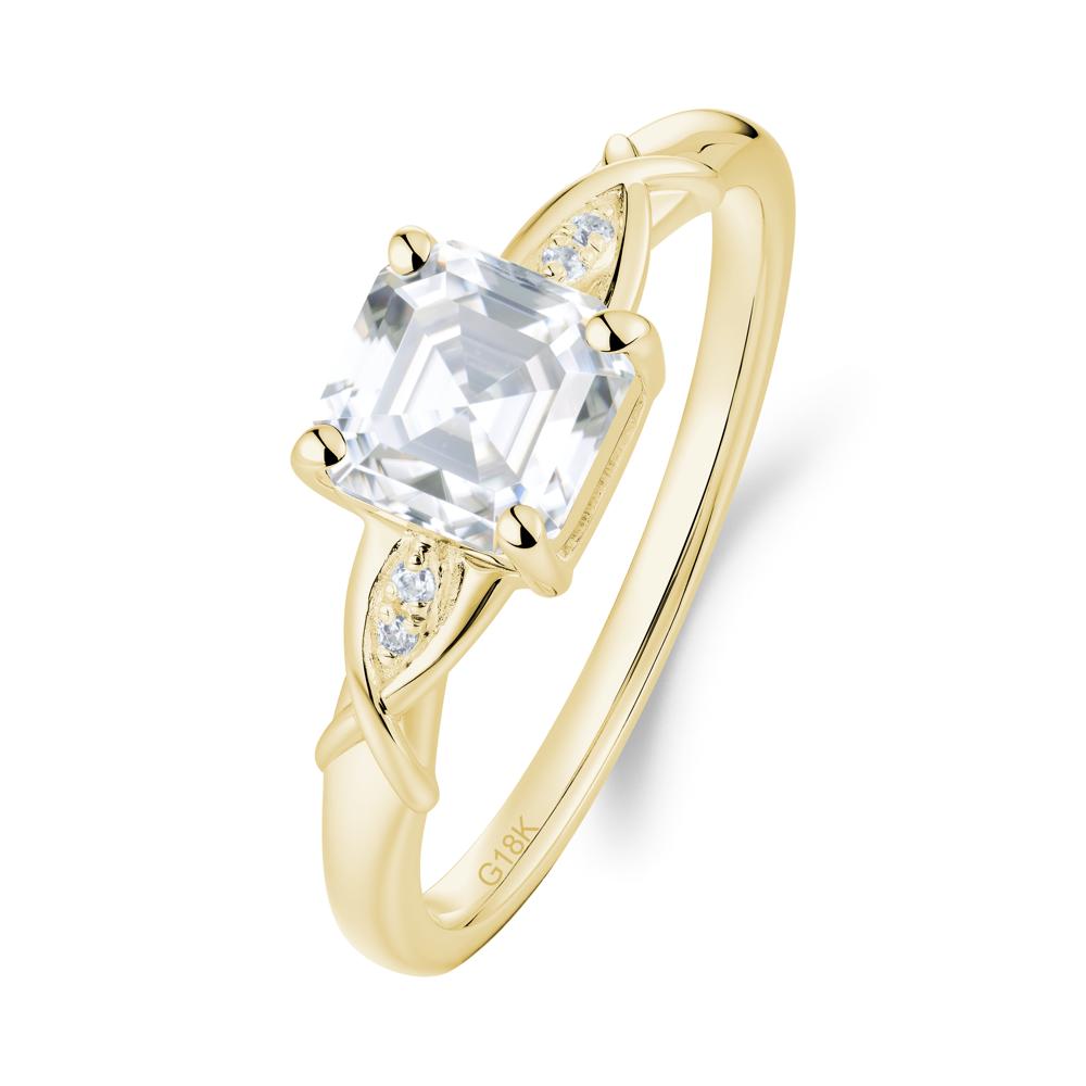 Asscher Cut Moissanite Solitaire Ring with Criss-Cross Band - LUO Jewelry #metal_18k yellow gold