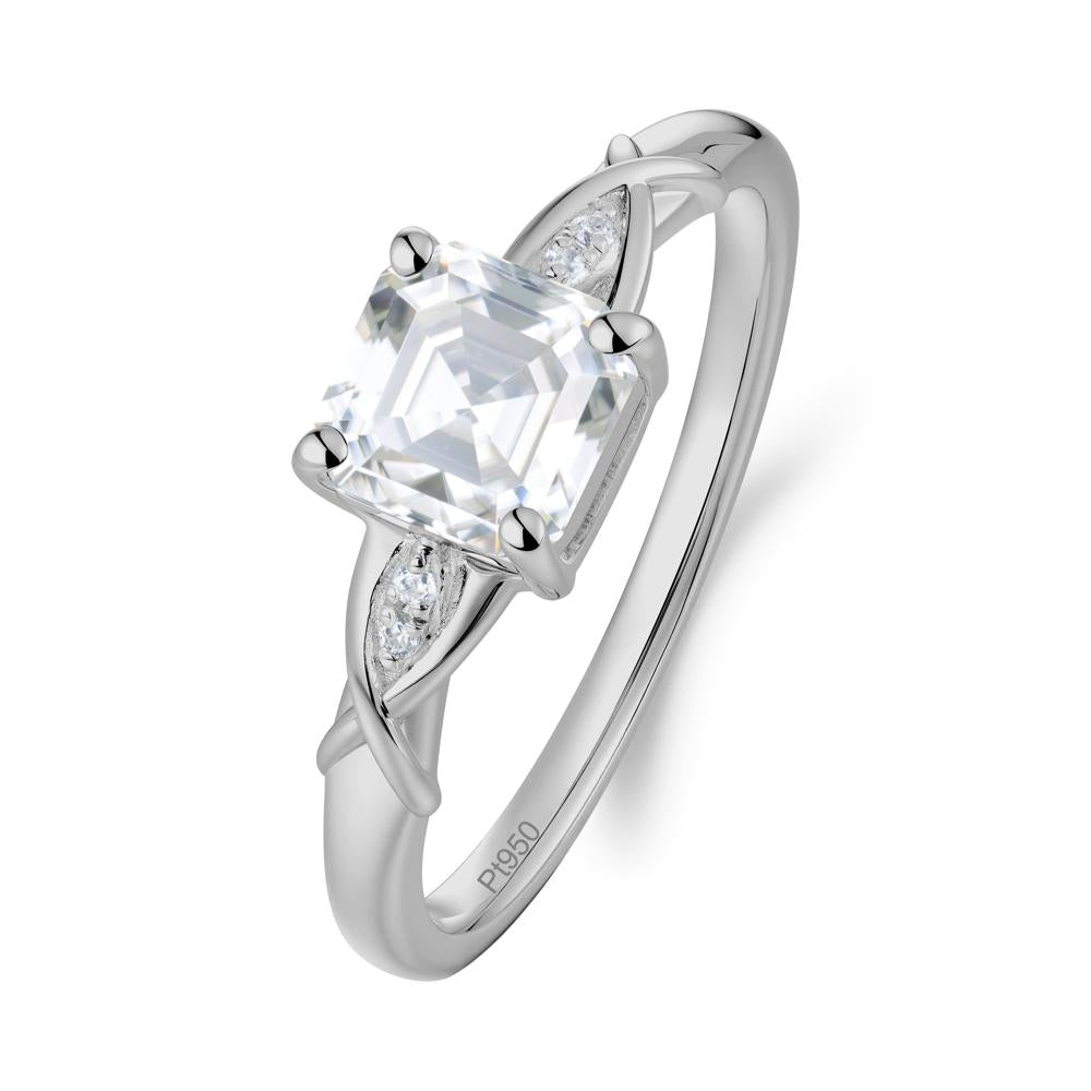 Asscher Cut Moissanite Solitaire Ring with Criss-Cross Band - LUO Jewelry #metal_platinum