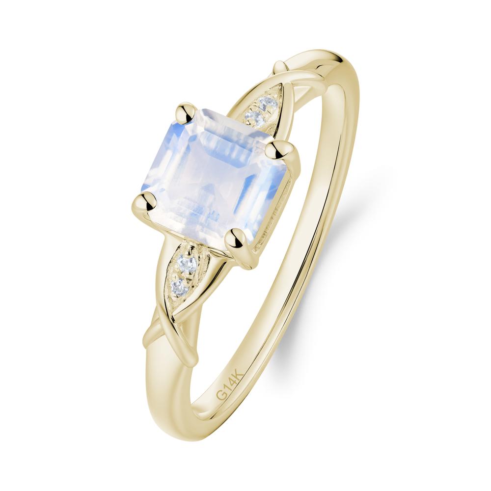 Asscher Cut Moonstone Solitaire Ring with Criss-Cross Band - LUO Jewelry #metal_14k yellow gold