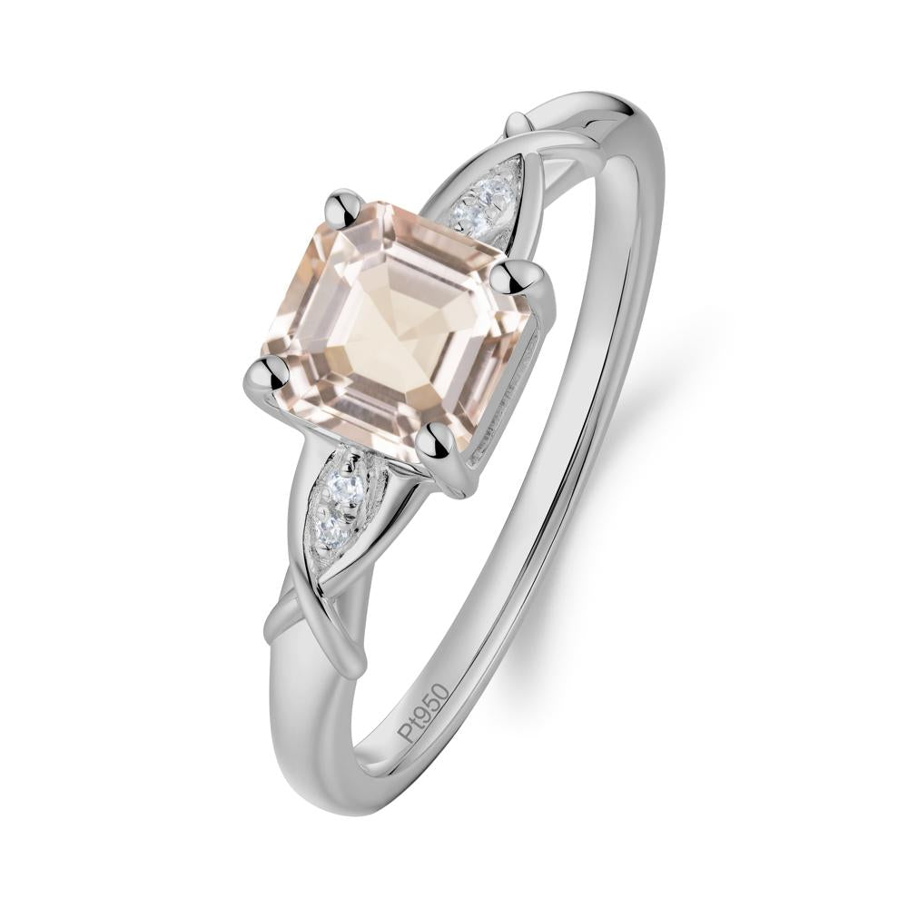 Asscher Cut Morganite Solitaire Ring with Criss-Cross Band - LUO Jewelry #metal_platinum
