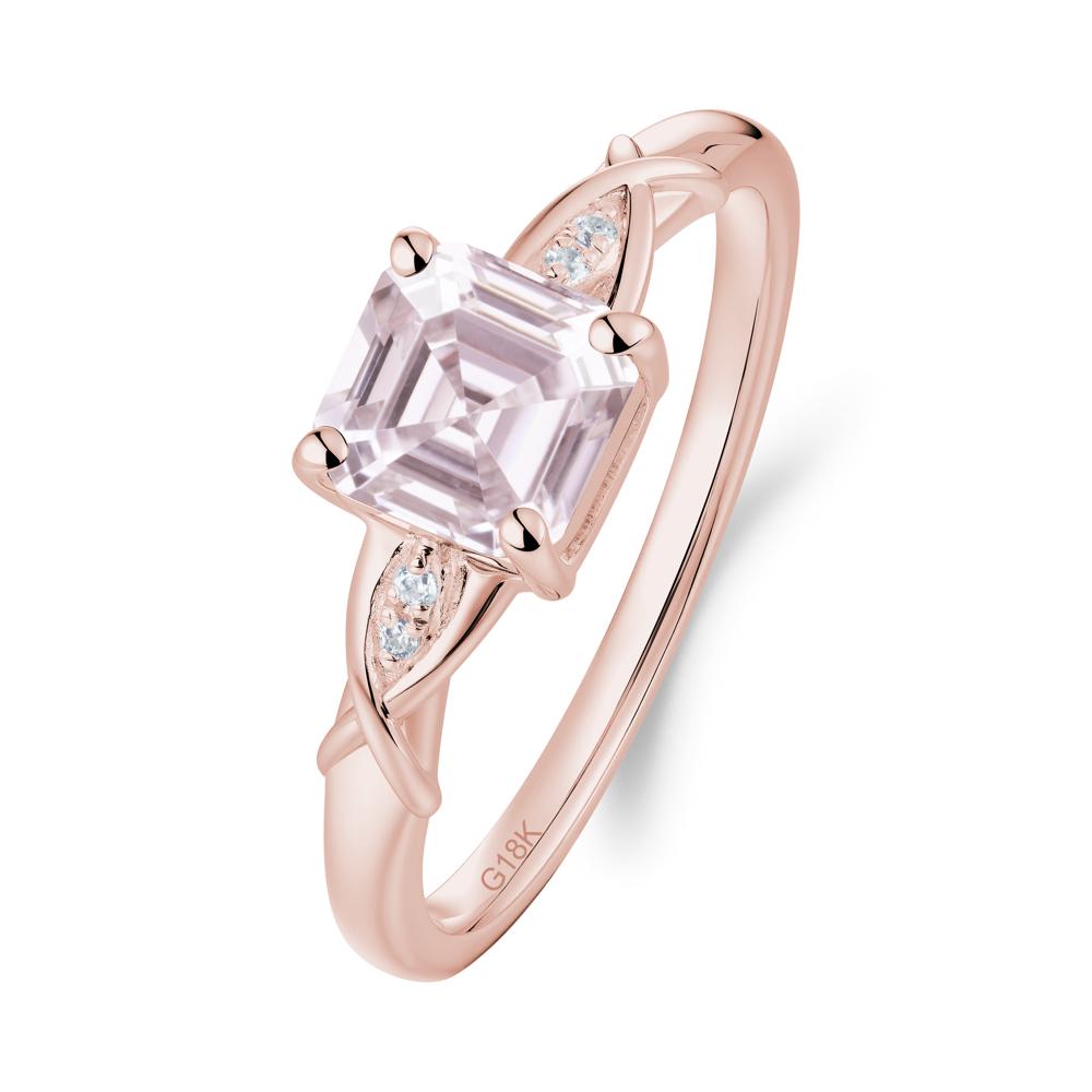 Asscher Cut Pink Cubic Zirconia Solitaire Ring with Criss-Cross Band - LUO Jewelry #metal_18k rose gold