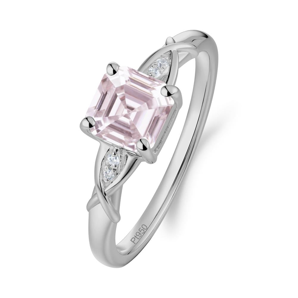 Asscher Cut Pink Cubic Zirconia Solitaire Ring with Criss-Cross Band - LUO Jewelry #metal_platinum