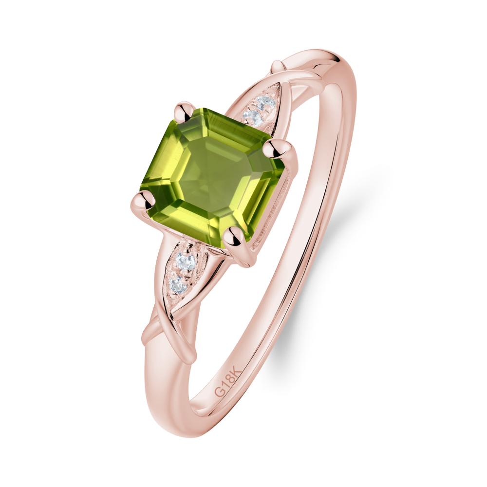 Asscher Cut Peridot Solitaire Ring with Criss-Cross Band - LUO Jewelry #metal_18k rose gold
