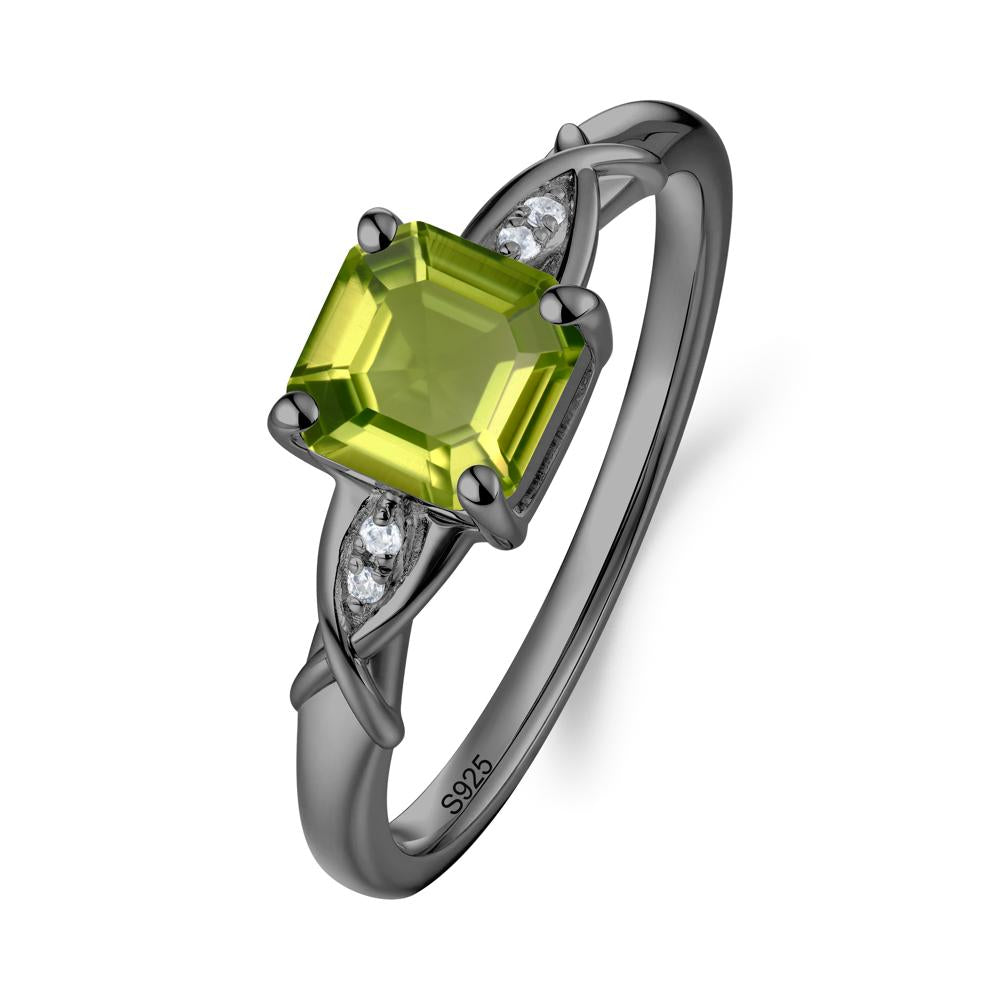 Asscher Cut Peridot Solitaire Ring with Criss-Cross Band - LUO Jewelry #metal_black finish sterling silver