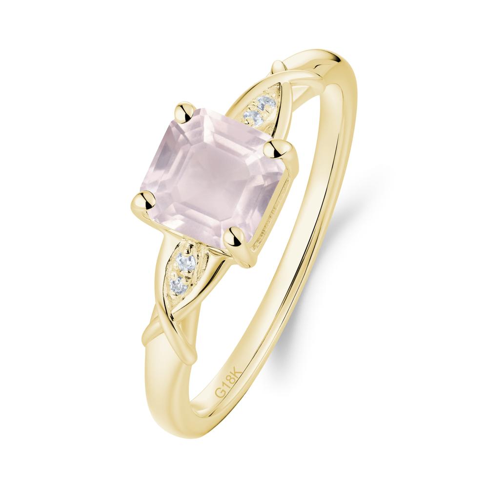 Asscher Cut Rose Quartz Solitaire Ring with Criss-Cross Band - LUO Jewelry #metal_18k yellow gold