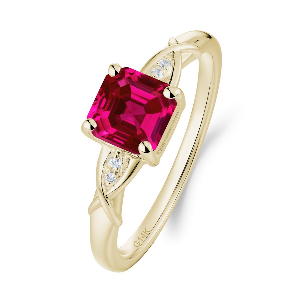 Asscher Cut Ruby Solitaire Ring with Criss-Cross Band - LUO Jewelry #metal_14k yellow gold
