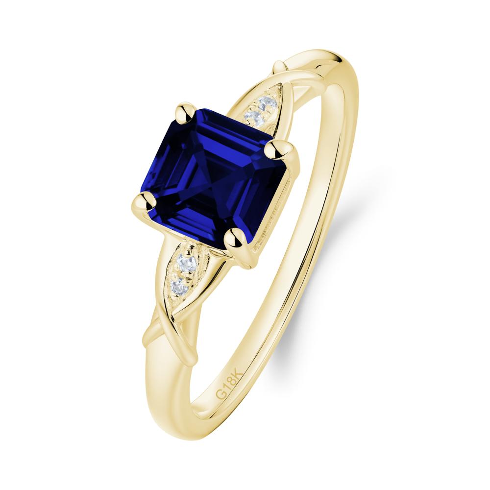 Asscher Cut Sapphire Solitaire Ring with Criss-Cross Band - LUO Jewelry #metal_18k yellow gold