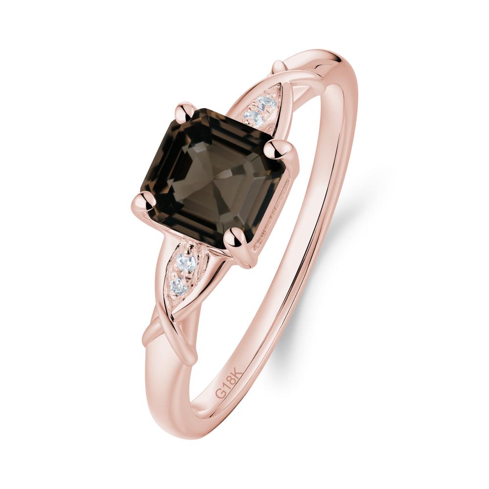 Asscher Cut Smoky Quartz Solitaire Ring with Criss-Cross Band - LUO Jewelry #metal_18k rose gold