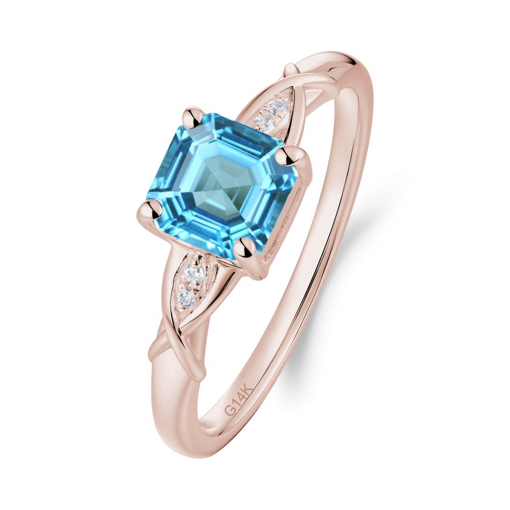 Asscher Cut Swiss Blue Topaz Solitaire Ring with Criss-Cross Band - LUO Jewelry #metal_14k rose gold