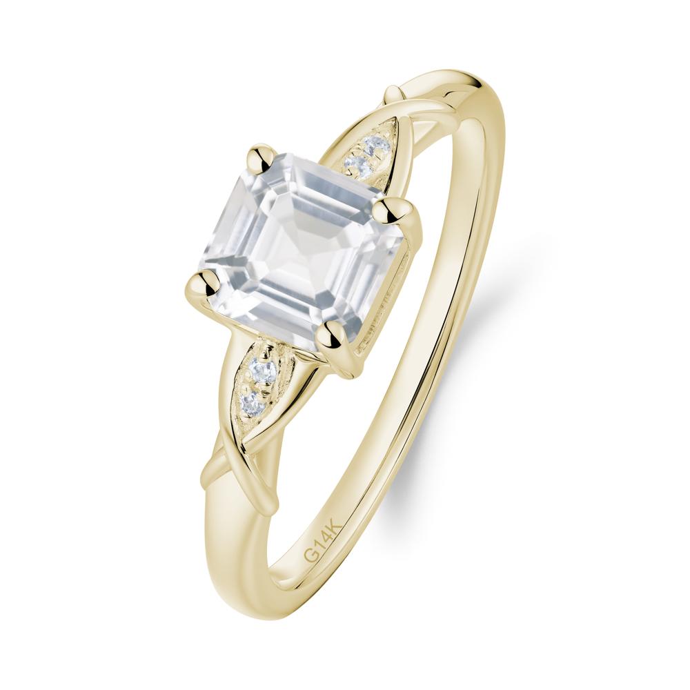 Asscher Cut White Topaz Solitaire Ring with Criss-Cross Band - LUO Jewelry #metal_14k yellow gold