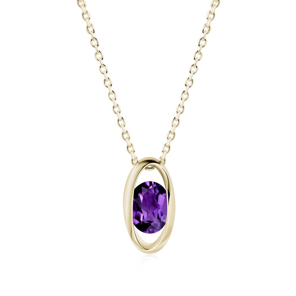 Bezel-Set Oval Amethyst Solitaire Pendant Necklace - LUO Jewelry #metal_14k yellow gold
