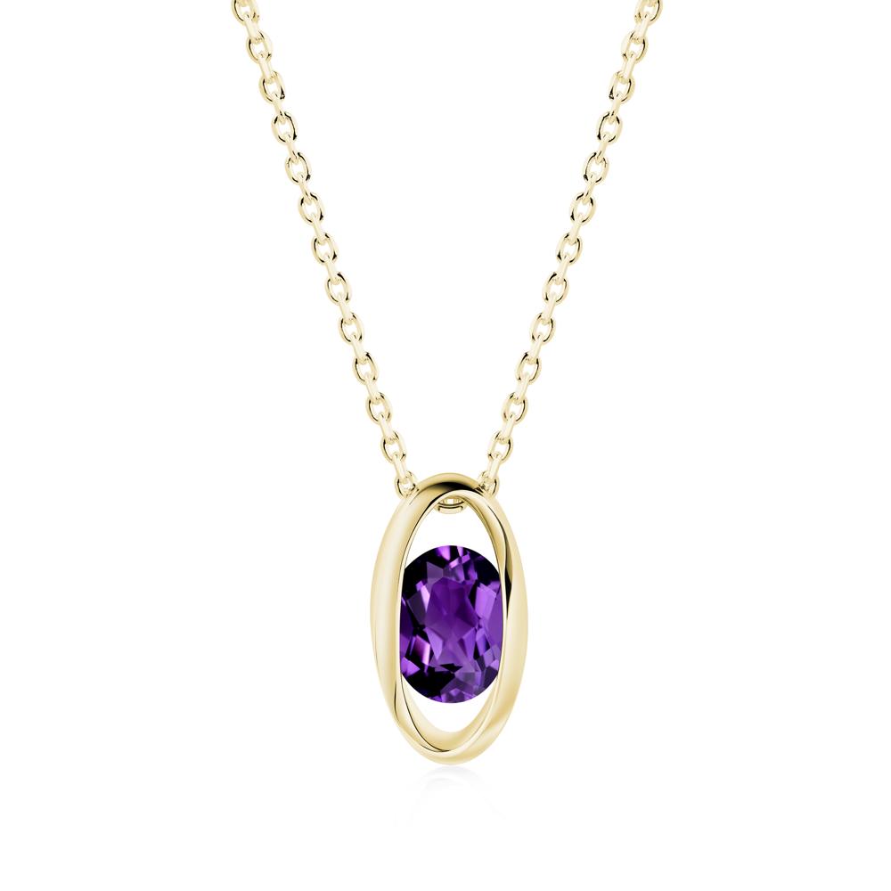 Bezel-Set Oval Amethyst Solitaire Pendant Necklace - LUO Jewelry #metal_18k yellow gold