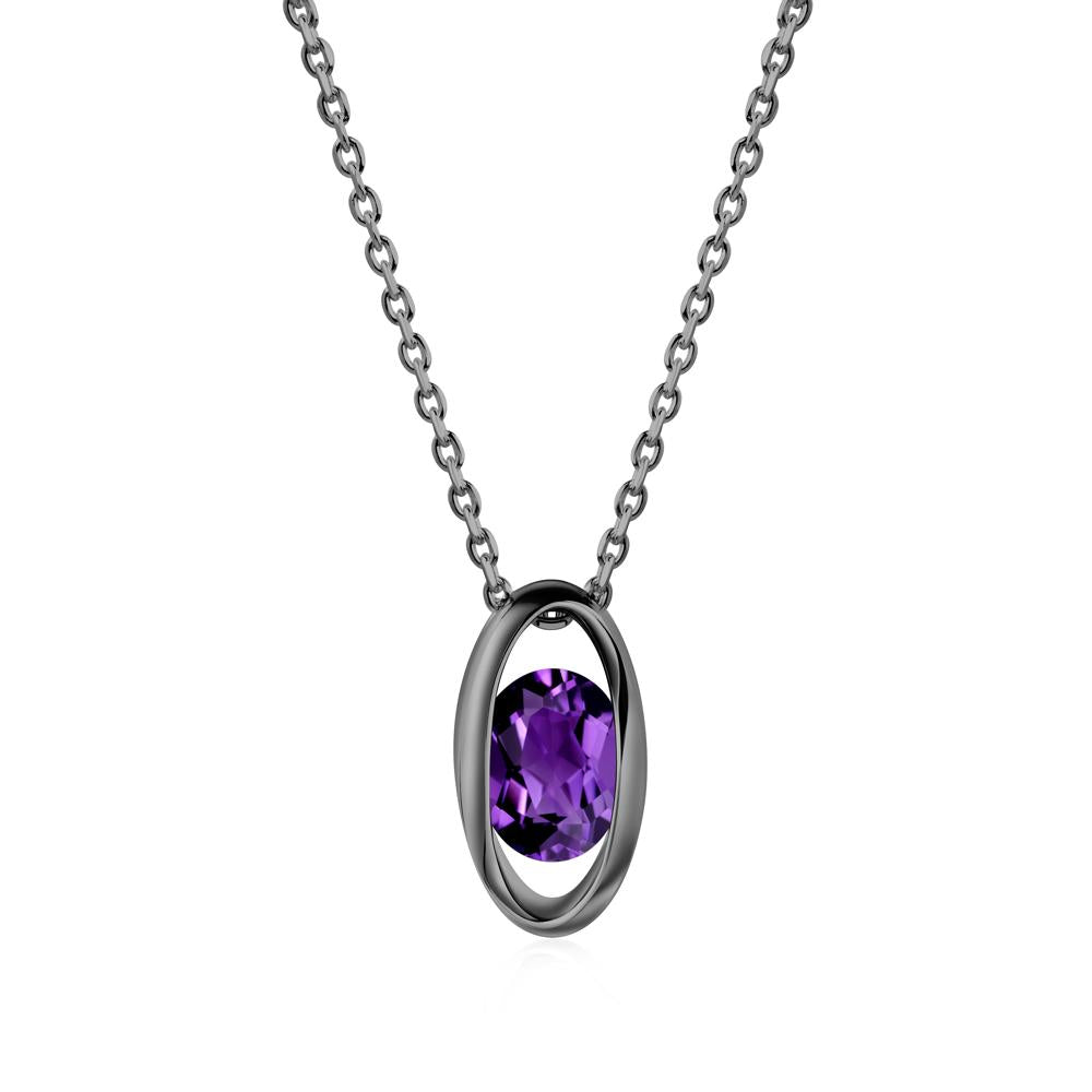 Bezel-Set Oval Amethyst Solitaire Pendant Necklace - LUO Jewelry #metal_black finish sterling silver
