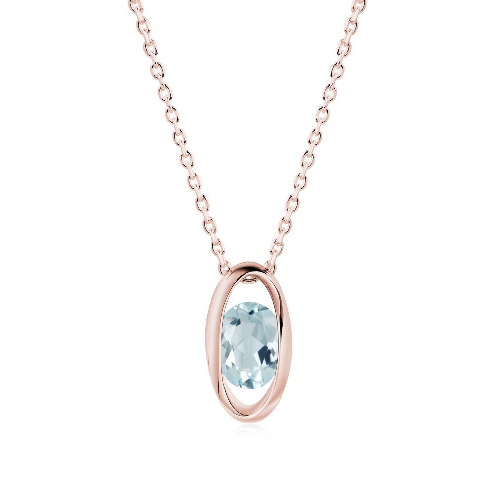 Oval Aquamarine Solitaire Necklace - LUO Jewelry #metal_18k rose gold