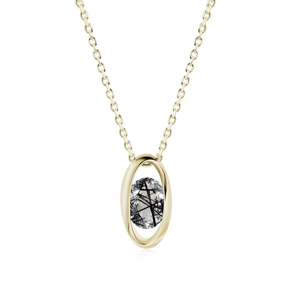 Bezel-Set Oval Black Rutilated Quartz Solitaire Pendant Necklace - LUO Jewelry #metal_14k yellow gold