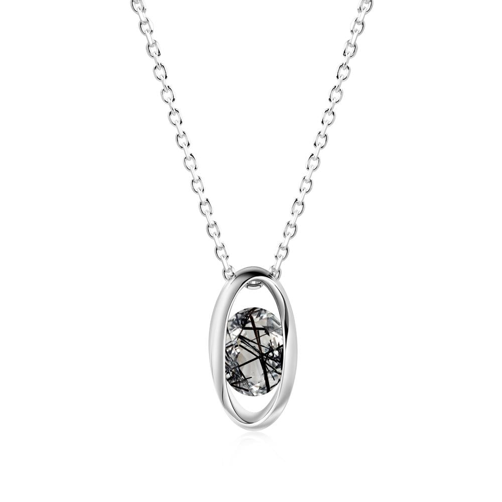 Bezel-Set Oval Black Rutilated Quartz Solitaire Pendant Necklace - LUO Jewelry #metal_18k white gold