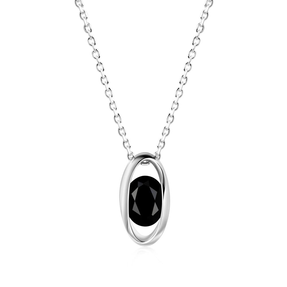 Oval Black Spinel Solitaire Pendant - LUO Jewelry #metal_14k white gold