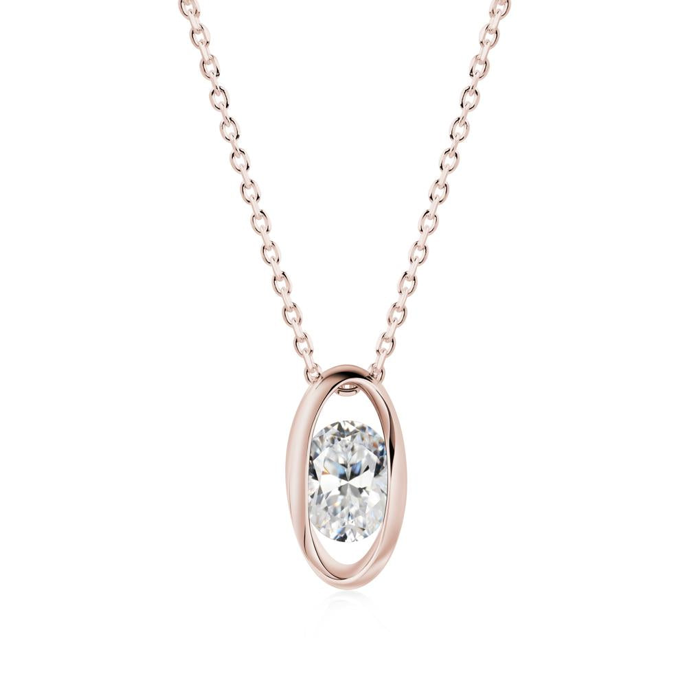 Bezel-Set Oval Cubic Zirconia Solitaire Pendant Necklace - LUO Jewelry #metal_14k rose gold