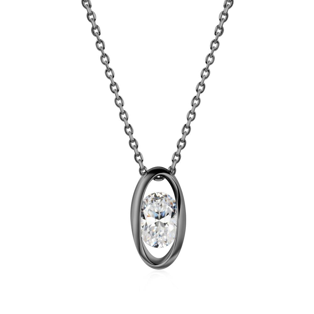 Bezel-Set Oval Cubic Zirconia Solitaire Pendant Necklace - LUO Jewelry #metal_black finish sterling silver