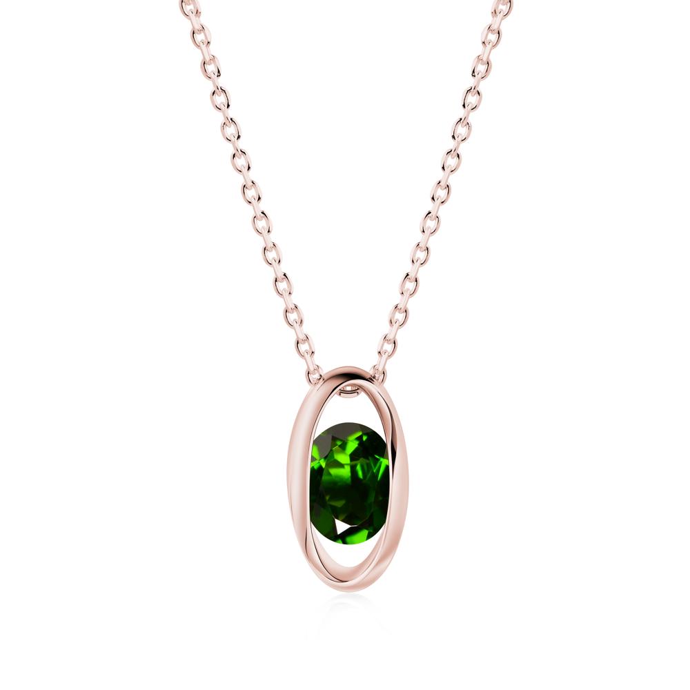 Bezel-Set Oval Diopside Solitaire Pendant Necklace - LUO Jewelry #metal_18k rose gold