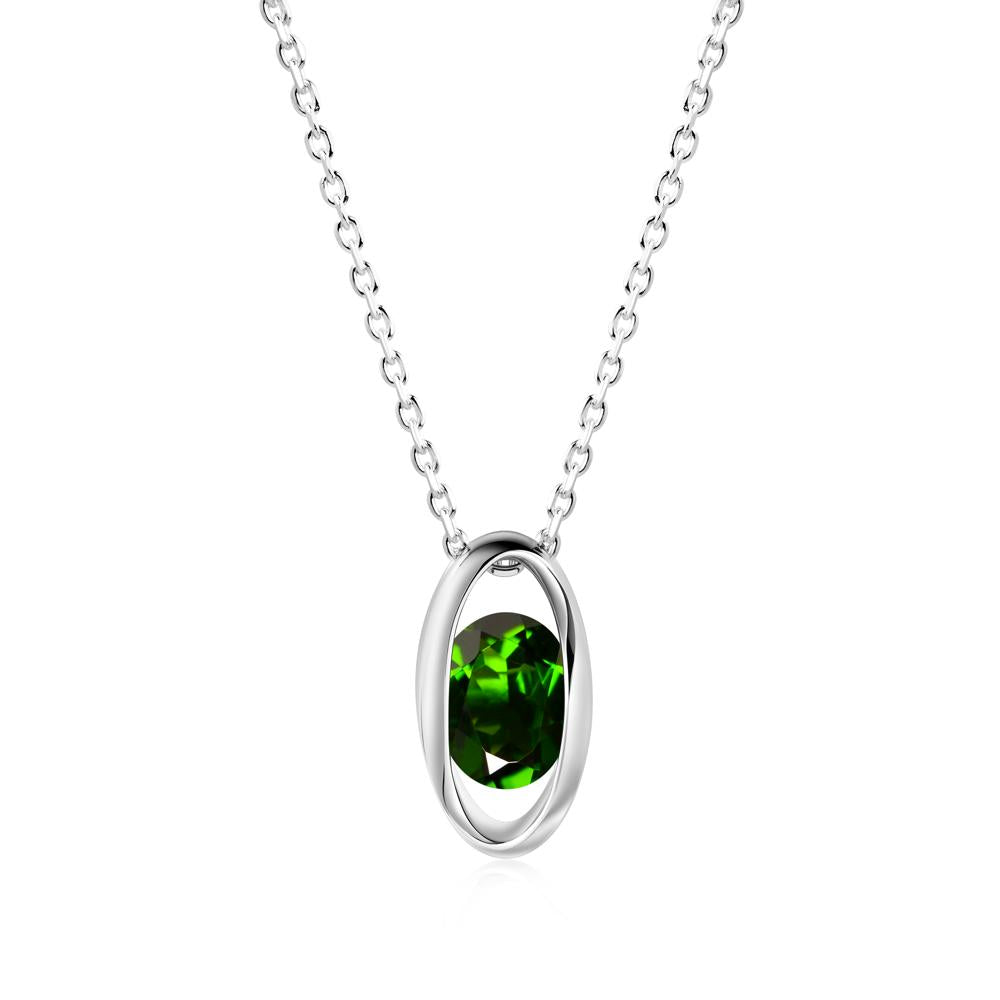 Bezel-Set Oval Diopside Solitaire Pendant Necklace - LUO Jewelry #metal_18k white gold