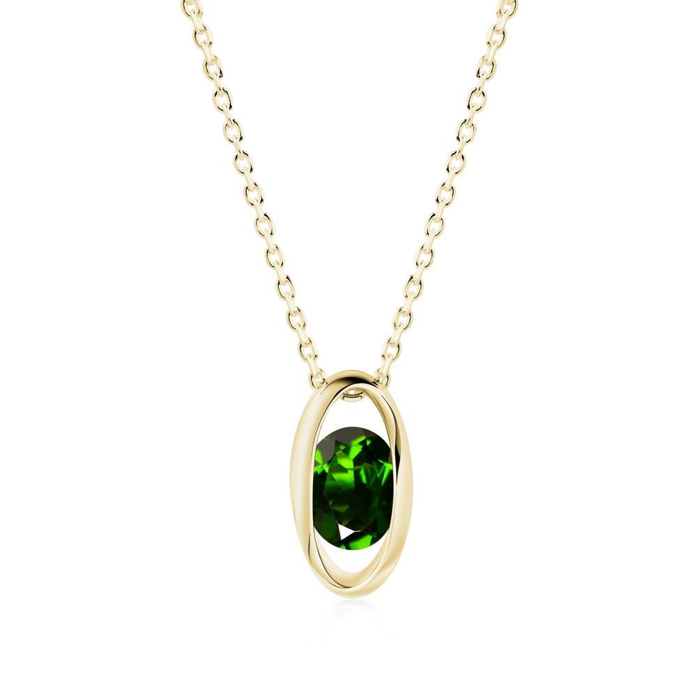 Bezel-Set Oval Diopside Solitaire Pendant Necklace - LUO Jewelry #metal_18k yellow gold