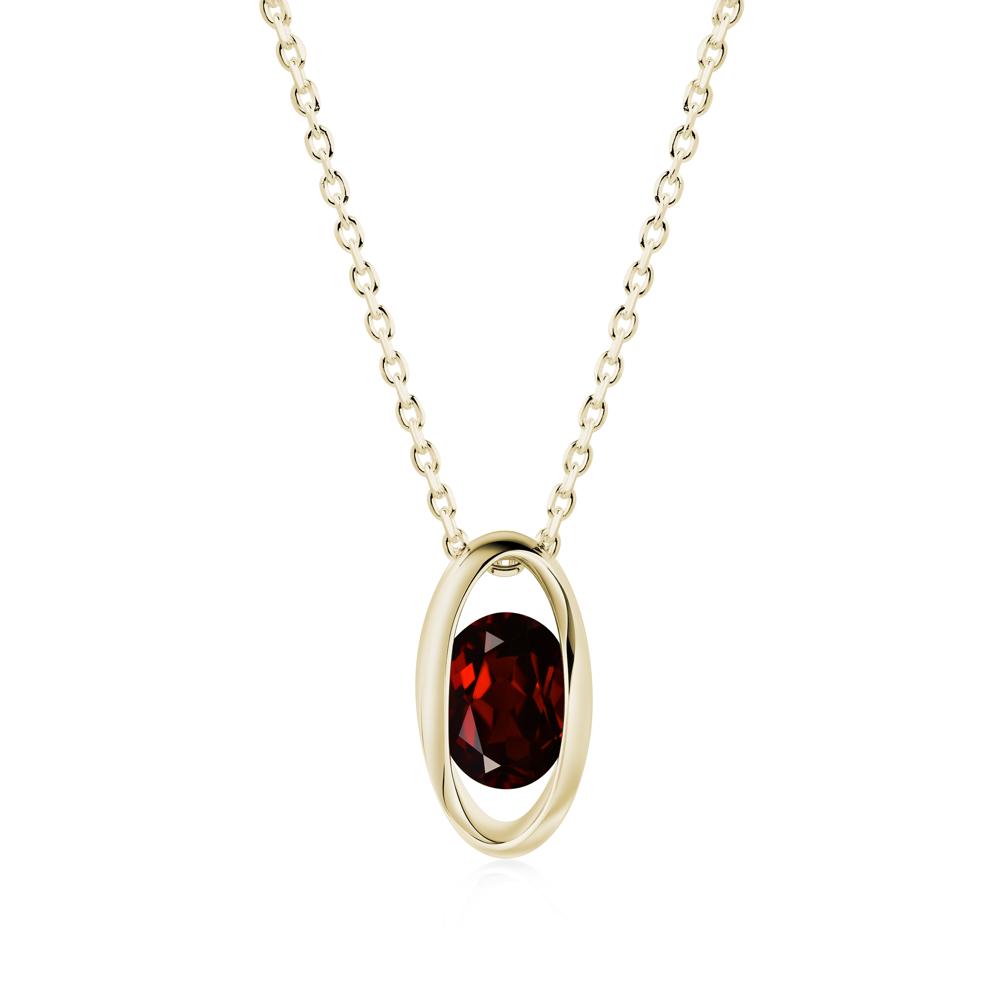 Bezel-Set Oval Garnet Solitaire Pendant Necklace - LUO Jewelry #metal_14k yellow gold
