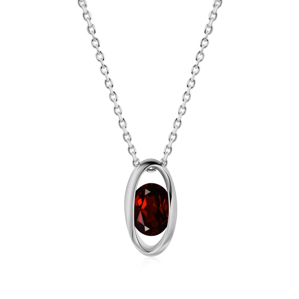 Bezel-Set Oval Garnet Solitaire Pendant Necklace - LUO Jewelry #metal_platinum