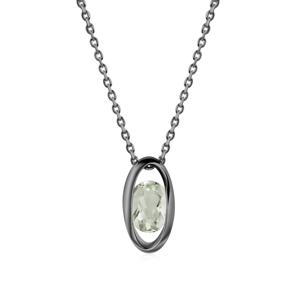 Bezel-Set Oval Green Amethyst Solitaire Pendant Necklace - LUO Jewelry #metal_black finish sterling silver