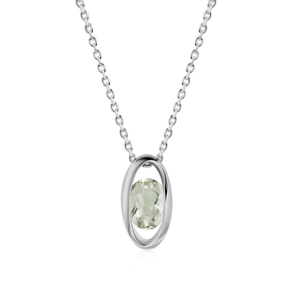 Bezel-Set Oval Green Amethyst Solitaire Pendant Necklace - LUO Jewelry #metal_platinum