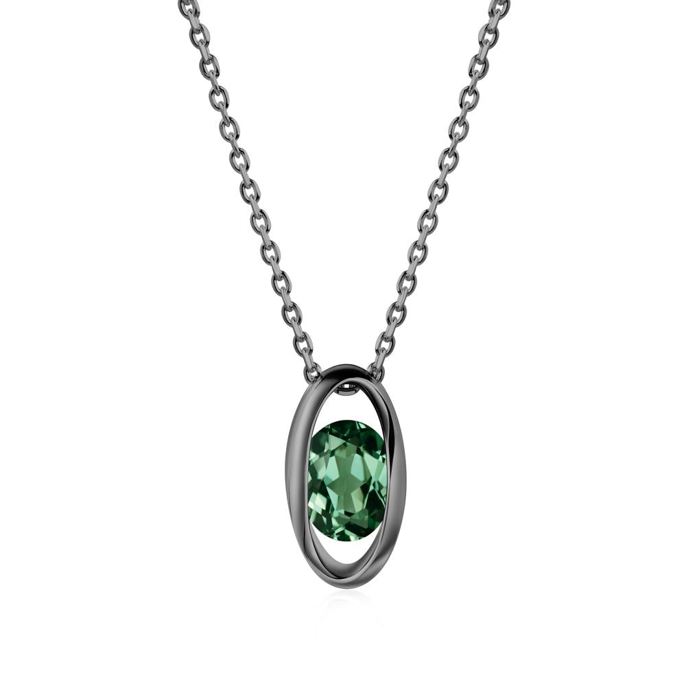 Bezel-Set Oval Green Sapphire Solitaire Pendant Necklace - LUO Jewelry #metal_black finish sterling silver