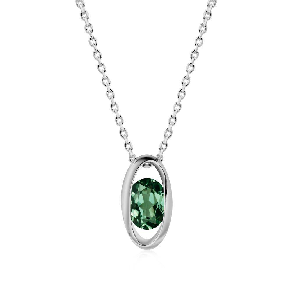 Bezel-Set Oval Green Sapphire Solitaire Pendant Necklace - LUO Jewelry #metal_platinum