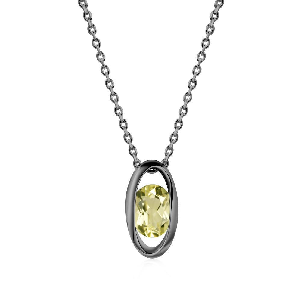 Oval Lemon Quartz Solitaire Pendant - LUO Jewelry #metal_black finish sterling silver