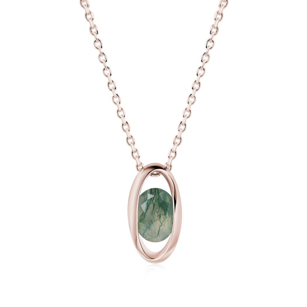 Oval Moss Agate Solitaire Necklace - LUO Jewelry #metal_14k rose gold