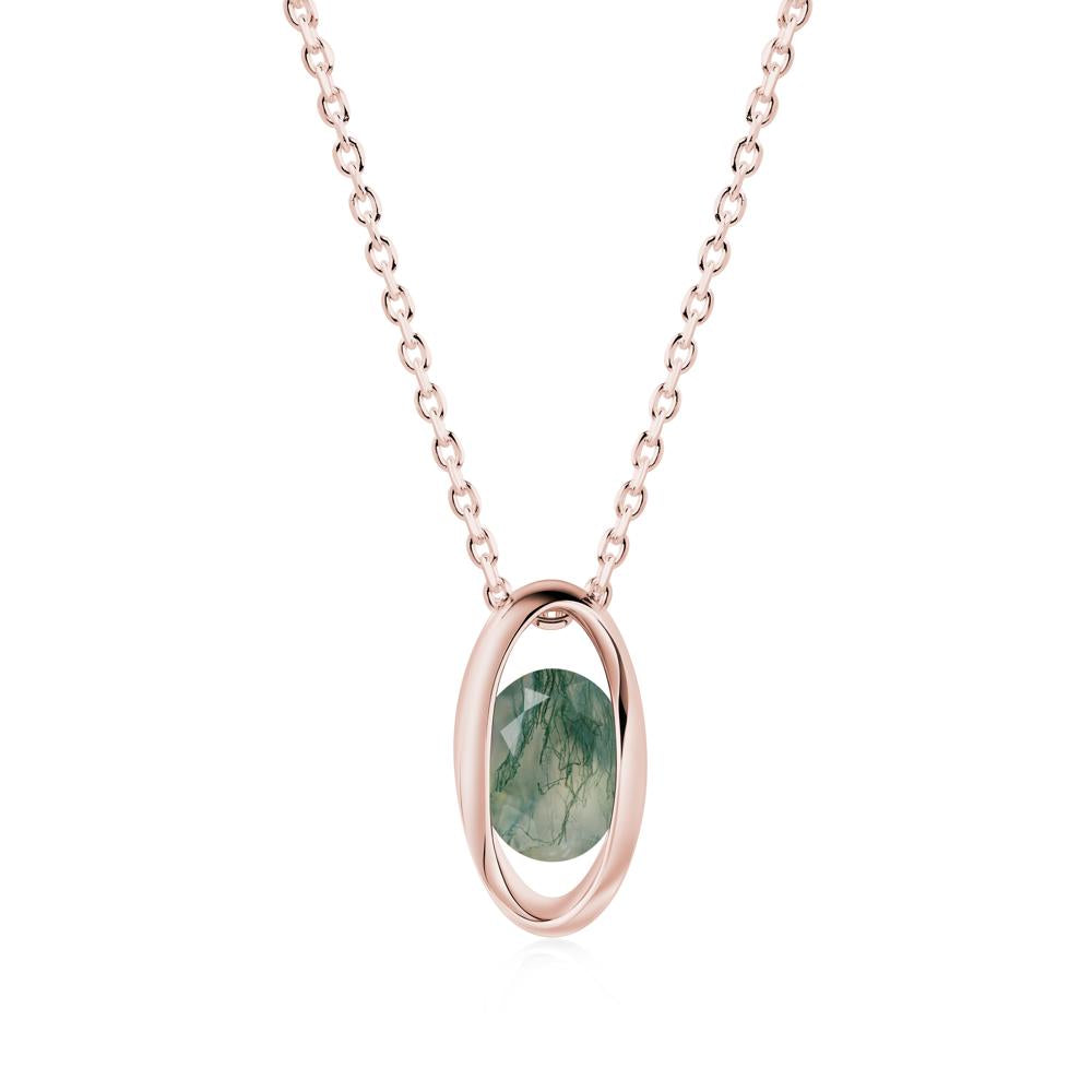 Oval Moss Agate Solitaire Necklace - LUO Jewelry #metal_18k rose gold