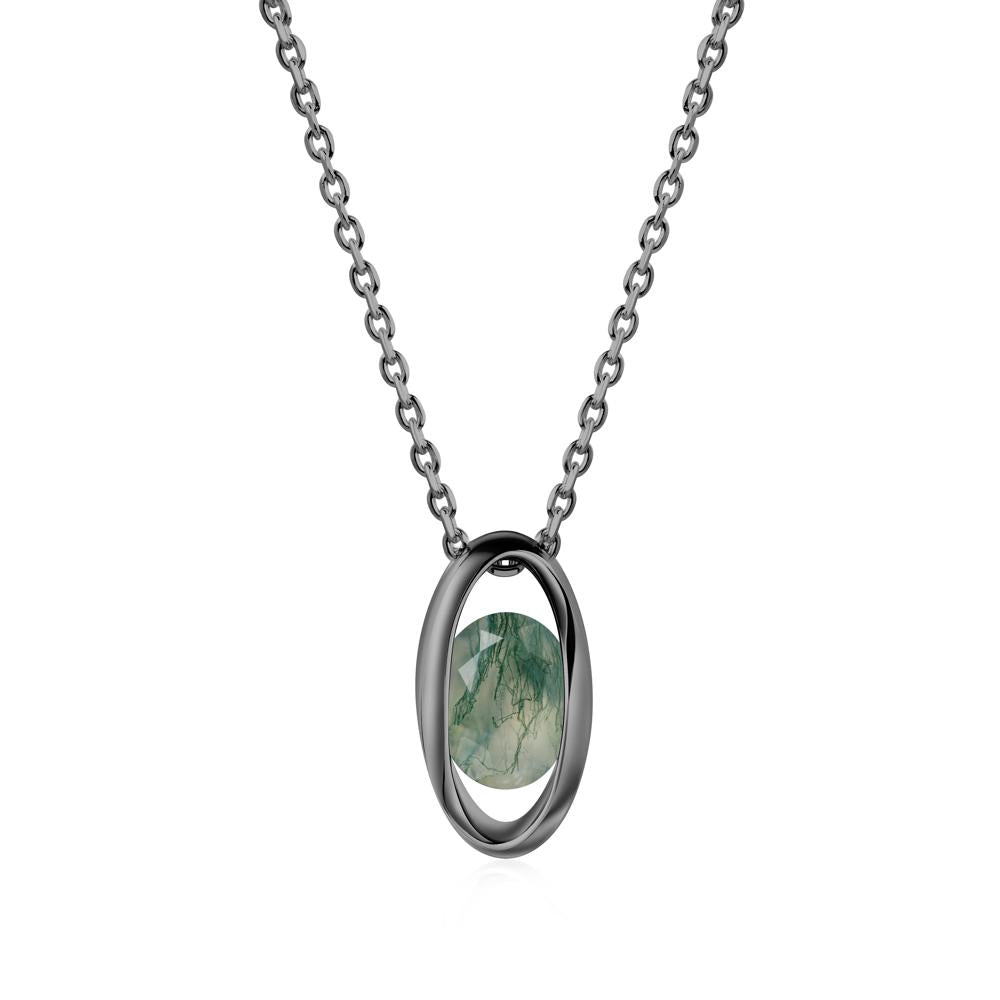 Oval Moss Agate Solitaire Necklace - LUO Jewelry #metal_black finish sterling silver