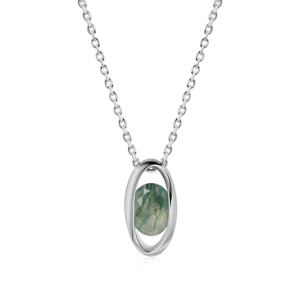 Oval Moss Agate Solitaire Necklace - LUO Jewelry #metal_platinum