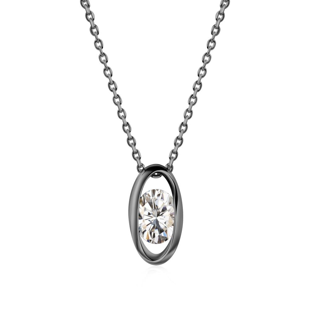 Oval Moissanite Solitaire Necklace - LUO Jewelry #metal_black finish sterling silver