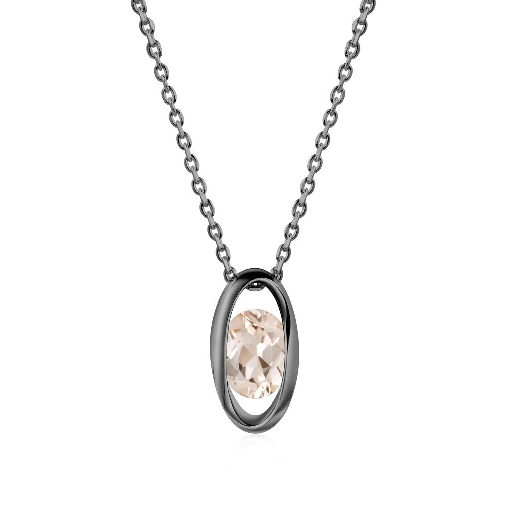Bezel-Set Oval Morganite Solitaire Pendant Necklace - LUO Jewelry #metal_black finish sterling silver